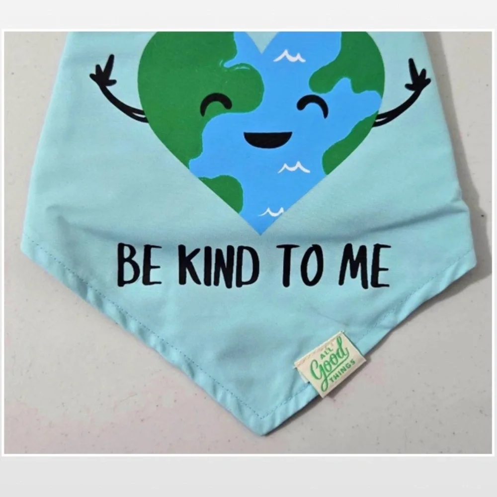 New Mission Pets Dog Bandana Large XL Blue Be Kind Happy World Heart NWT
